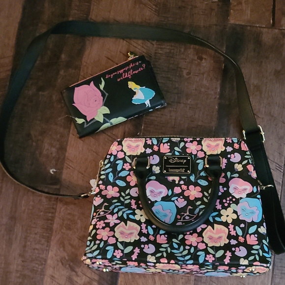 Loungefly Handbags - Loungefly Disney Floral Black Satchel